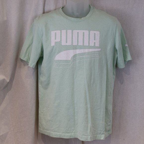 Puma Pastel Green Seafoam Mint Logo T-Shirt Unisex Medium Sporty Casual - Picture 2 of 9